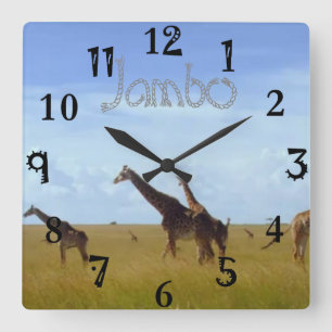 Relógio Quadrado Jambo Quênia Safari Africano Girafas
