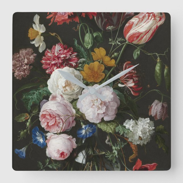Relógio Quadrado Jan Davidsz. De Heem - Vida Estática Com Flores (Frente)