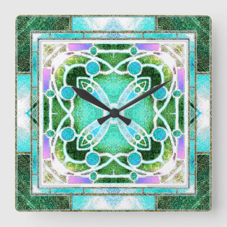 Relógio Quadrado Janela Catedral de Vidro Estreita em Verde e Casa