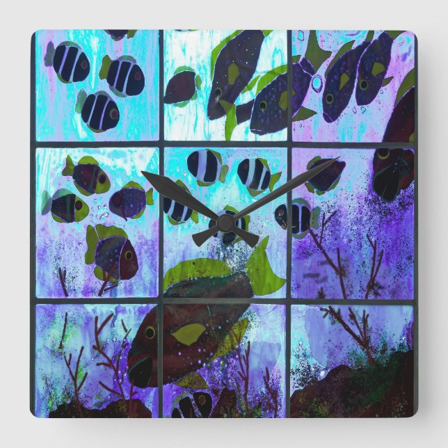 Relógio Quadrado Janela no oceano (Frente)