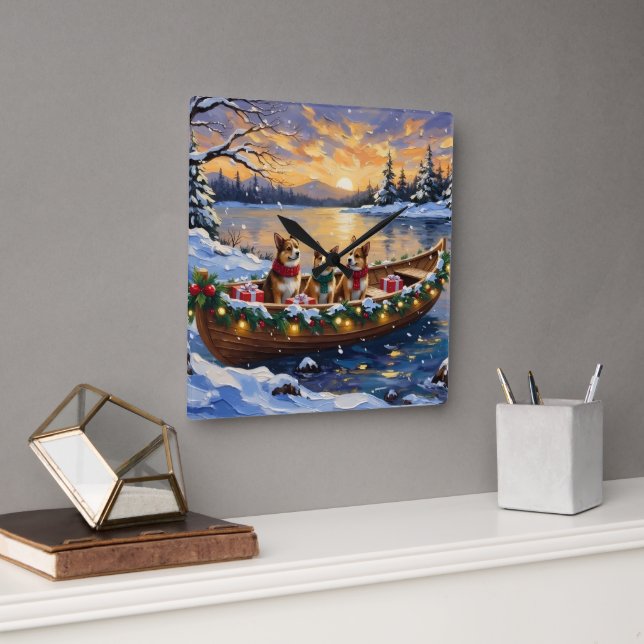 Relógio Quadrado Japanese Chin Christmas Boat Holiday (Escritório)