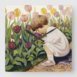 Relógio Quadrado Jardim da tulipa