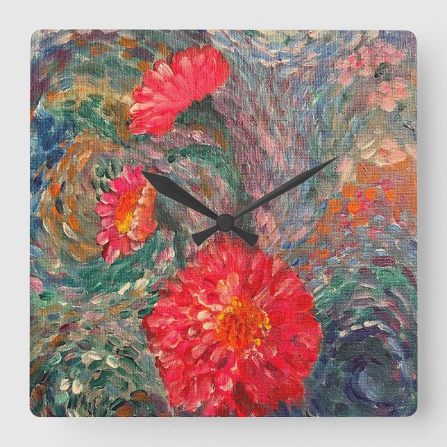 Relógio Quadrado Jardim Impressionista (Frente)
