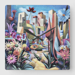 Relógio Quadrado Jardim Surreal - Ilustração Floral design 1
