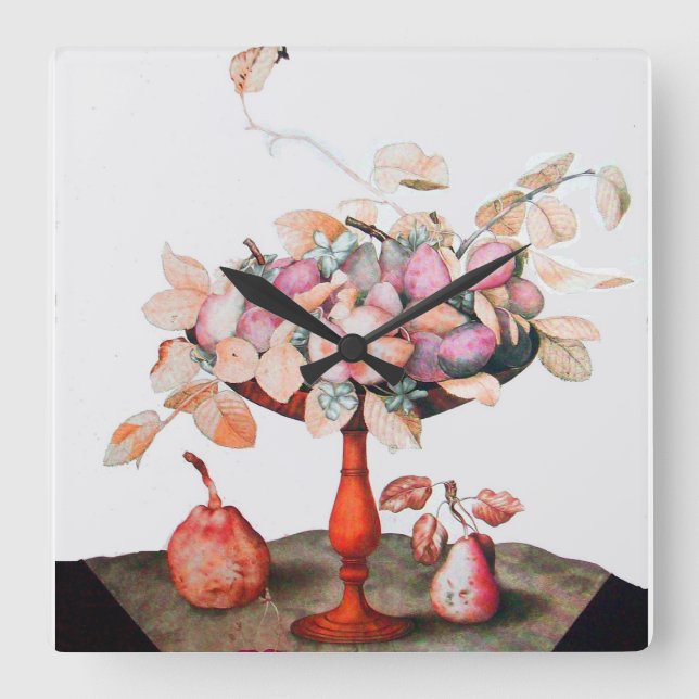 RELÓGIO QUADRADO JASMINAS DE FRUTA DA TEMPORADA, PRUNES PEARS, FRUT (Frente)