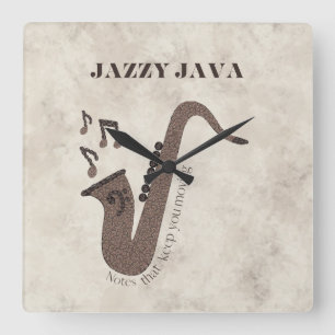 Relógio Quadrado Java Jazzy - Grãos de Café - Saxofone-