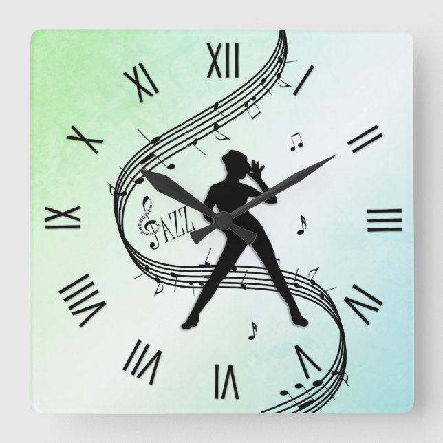 Relógio Quadrado Jazz Dance Roman Numerals Green (Frente)