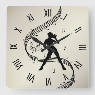 Relógio Quadrado Jazz Dance Roman Numerals Ouro Square Wall Clock