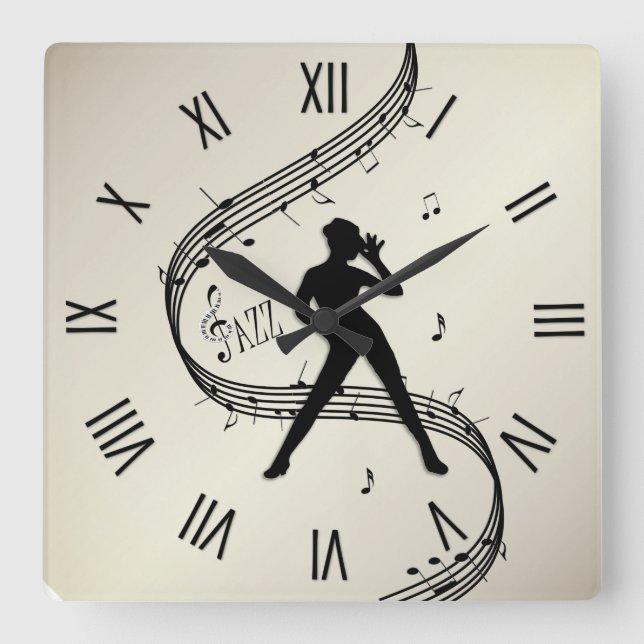 Relógio Quadrado Jazz Dance Roman Numerals Ouro Square Wall Clock (Frente)
