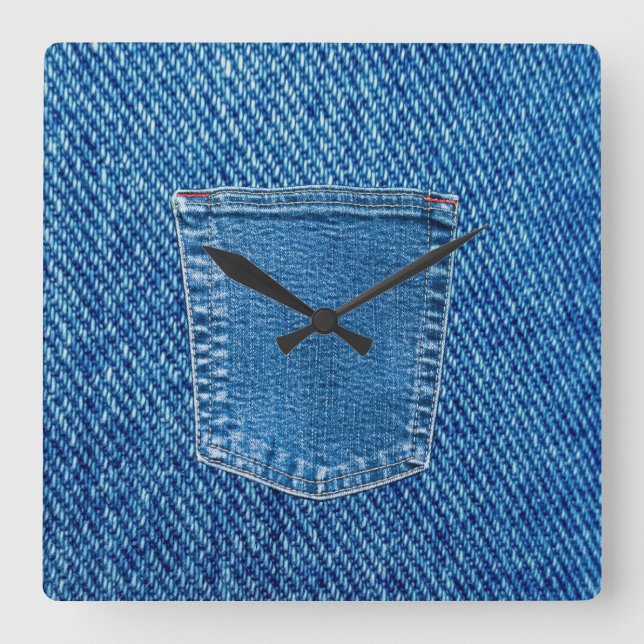 Relógio Quadrado Jeans Denim Pocket Western Wall Clock (Frente)