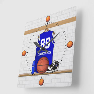 Relógio Quadrado Jérsei azul e branco personalizado do basquetebol