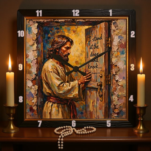 Relógio Quadrado Jesus Bate: Abra Seu Coração (Criador carregado)
