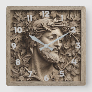 Relógio Quadrado Jesus Carving Wall Clock