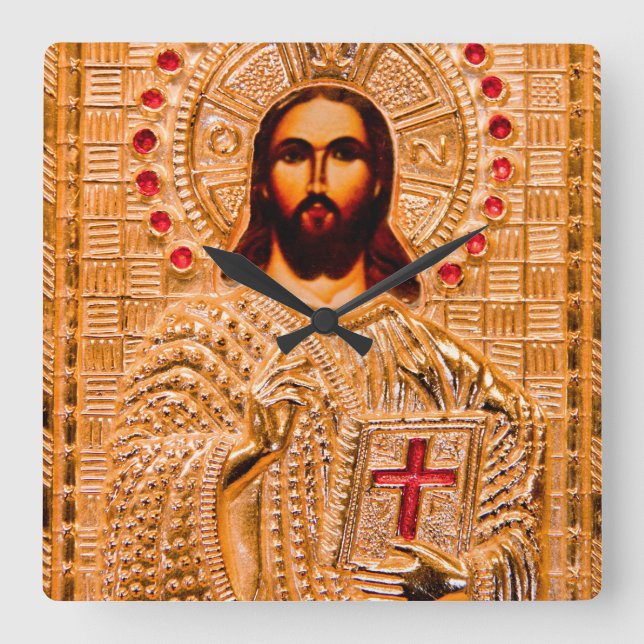 Relógio Quadrado Jesus christ golden icon (Frente)