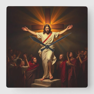 Relógio Quadrado Jesus Cristo é Risen Wall Clock