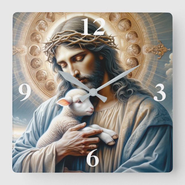 Relógio Quadrado Jesus e Cordeiro (Frente)