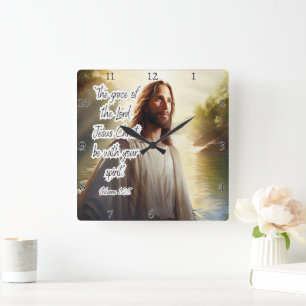 Relógio Quadrado Jesus: Graça, Espírito, Filemom