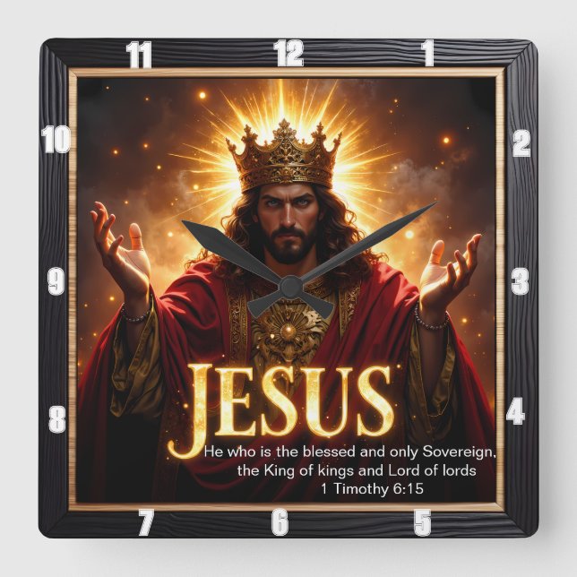 Relógio Quadrado Jesus King Crown Robe Sovereign Glory  (Frente)