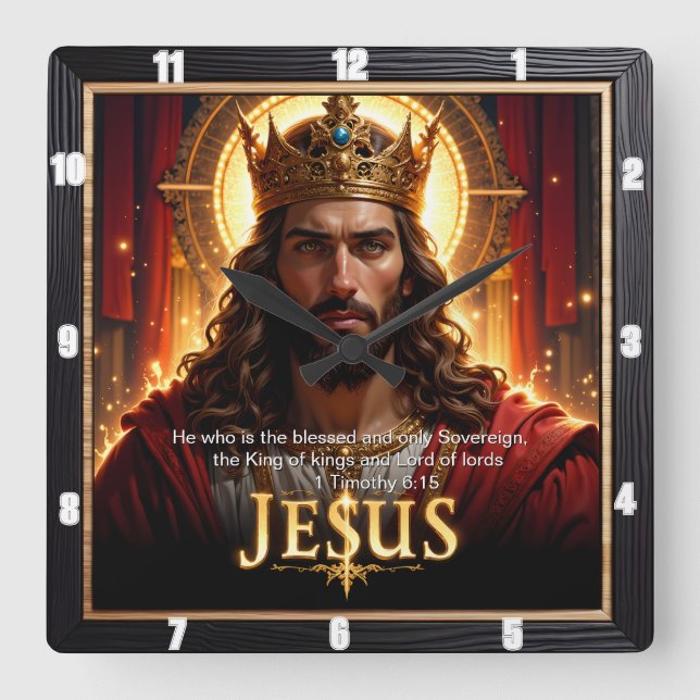 Relógio Quadrado Jesus King Crown Sovereign Majesty Red (Frente)