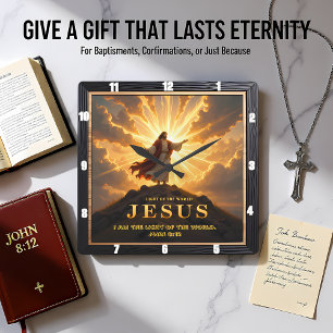 Relógio Quadrado Jesus Luz Mundo Montanha Triunfante Senhor