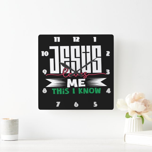 Relógio Quadrado Jesus Me Ama Isto Eu Sei (Lar)