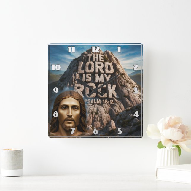 Relógio Quadrado Jesus, Minha Pedra da Idade O Senhor É Minha Pedra (Lar)