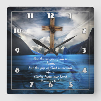 Relógio Quadrado Jesus na água ondulada Romanos 6:23