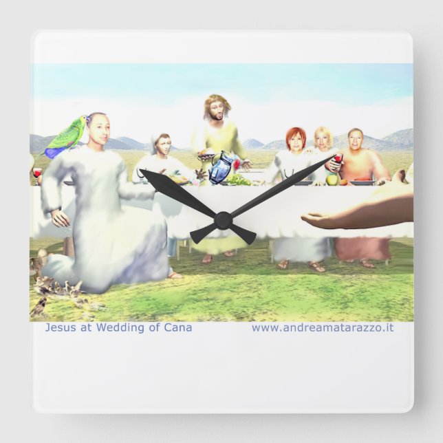 Relógio Quadrado Jesus no casamento de Cana (Frente)