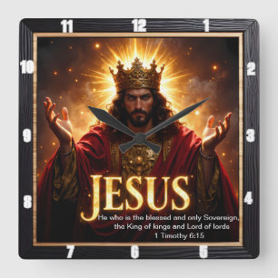 Relógio Quadrado Jesus Rei Coroa Robe Soberania Glória