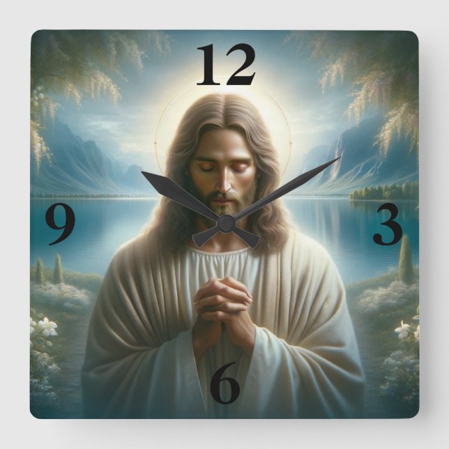 Relógio Quadrado Jesus Rezando (Frente)