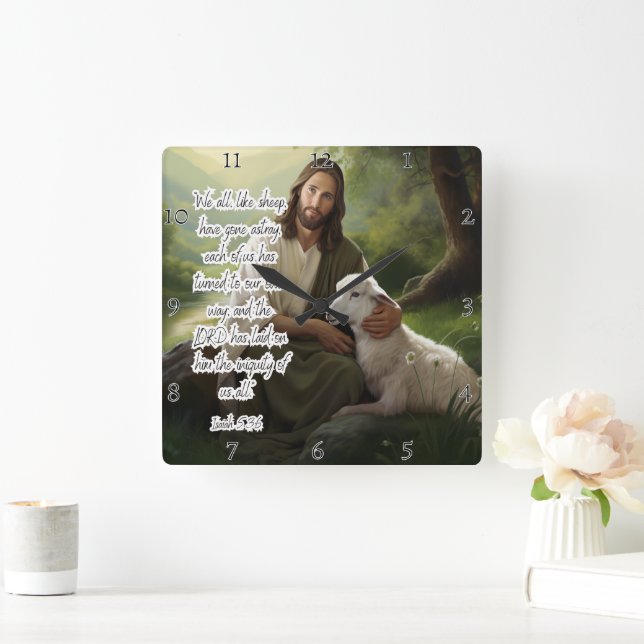 Relógio Quadrado Jesus: Shepherd, Lamb, Iniquity Laid (Lar)