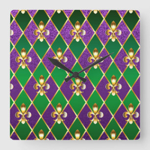 Relógio Quadrado Jewelry Background Mardi Gras