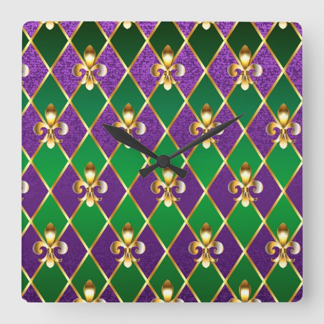Relógio Quadrado Jewelry Background Mardi Gras (Frente)