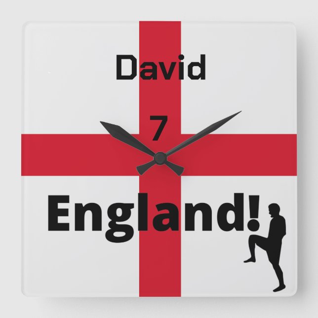 Relógio Quadrado Jogador de futebol inglês personalizável (Frente)