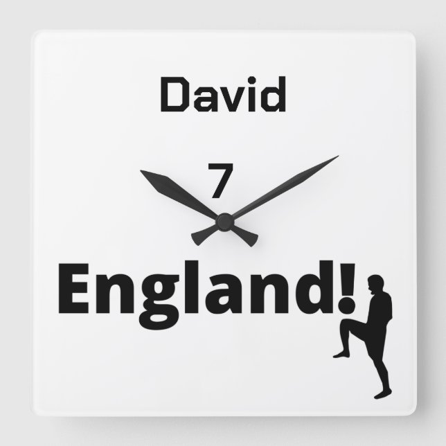 Relógio Quadrado Jogador de futebol inglês personalizável (Frente)
