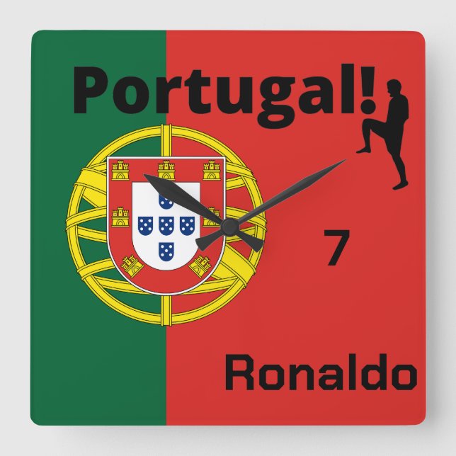 Relógio Quadrado Jogador de Futebol Português personalizável (Frente)