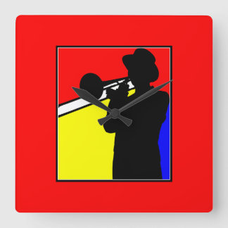 Relógio Quadrado Jogador de trombone colorido do jazz (vermelho)