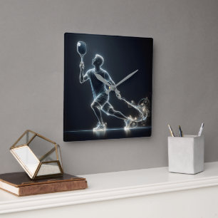 Relógio Quadrado Jogador Neon Pickleball