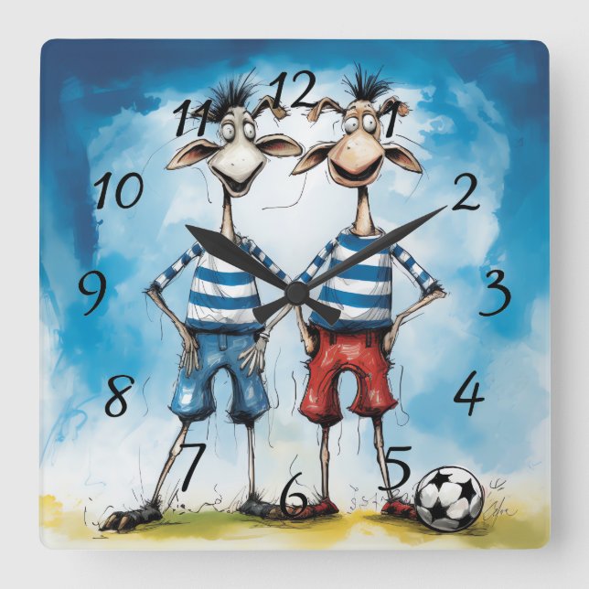 Relógio Quadrado Jogadores de futebol animado Poster (Frente)