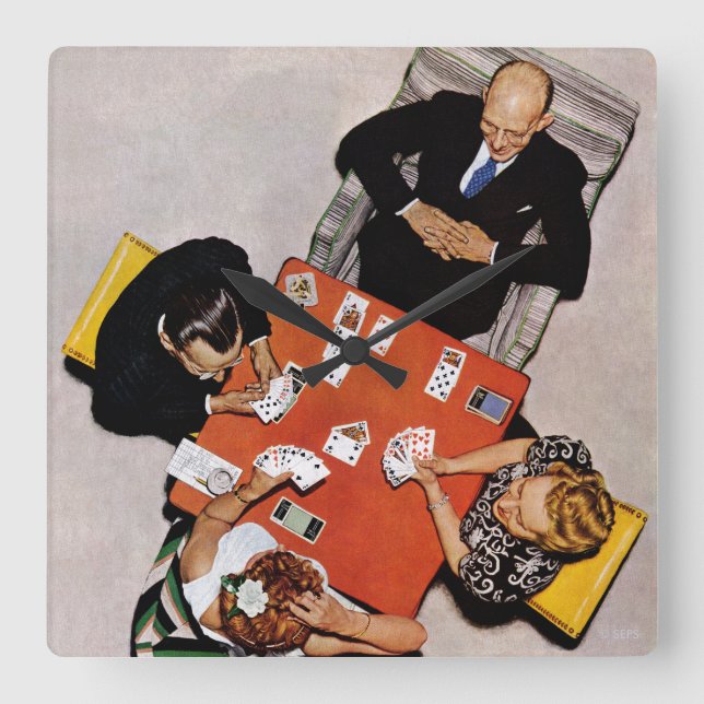 Relógio Quadrado Jogo da ponte por Norman Rockwell (Frente)