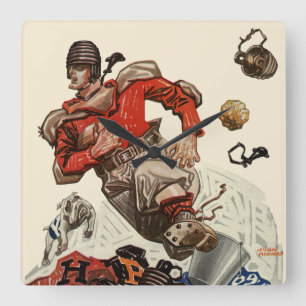 Relógio Quadrado Jogo de futebol americano retrorando jogador de fu