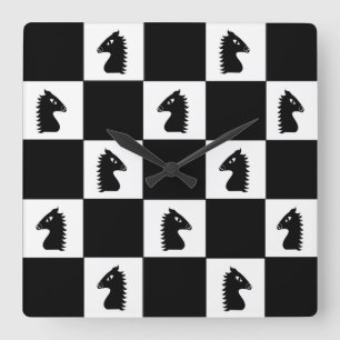 Relógio Quadrado Jogo de Xadrez do Cavalo Preto