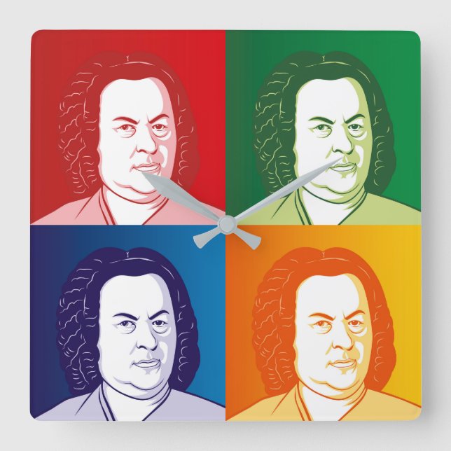 Relógio Quadrado Johann Sebastian Bach im Cartoon Stil (Frente)