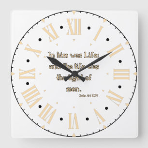 Relógio Quadrado John 1:4 Bíblia KJV Verse Roman Numeral