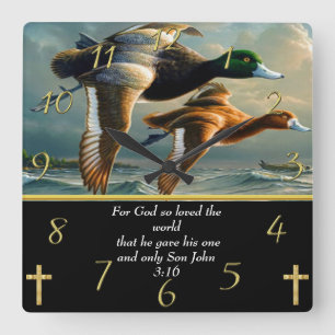 Relógio Quadrado John 3:16 Cruz de fé cristã com patos