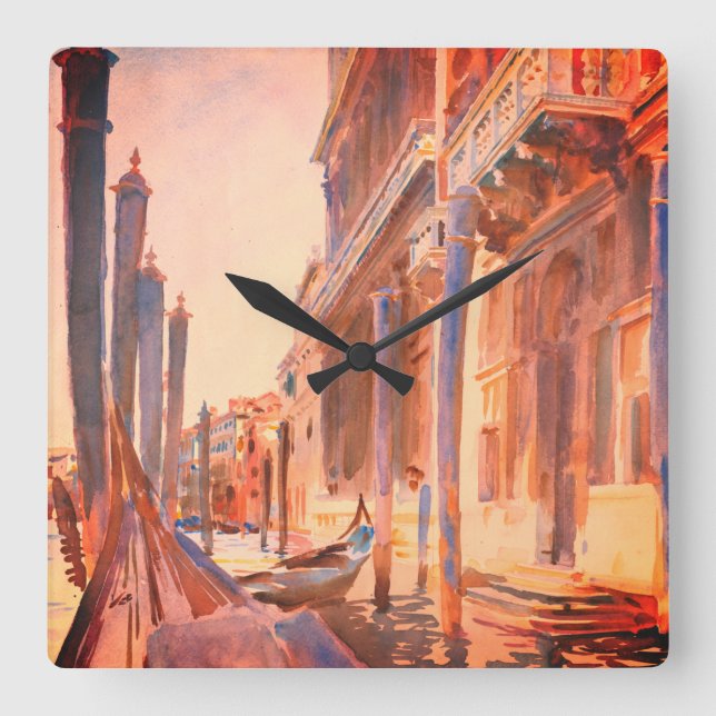 Relógio Quadrado John Singer Sargent Gondola Moorings Veneice (Frente)