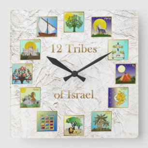 Relógio Quadrado Judaica 12 Tribos De Arte De Israel Impressão