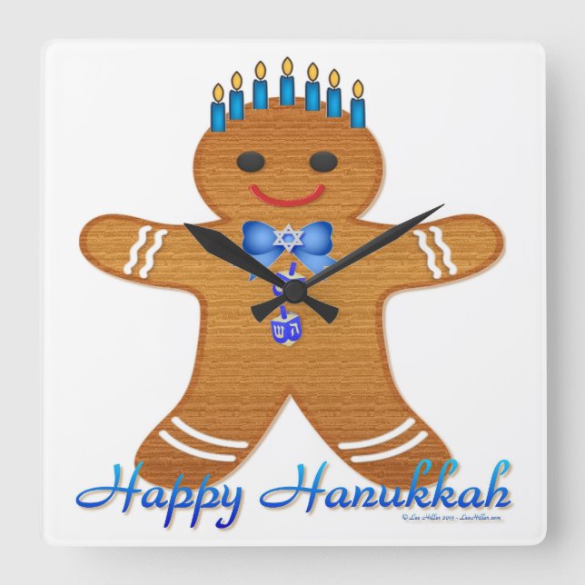 Relógio Quadrado Judaica Hanukkah Gingerpão Man Menorah (Frente)