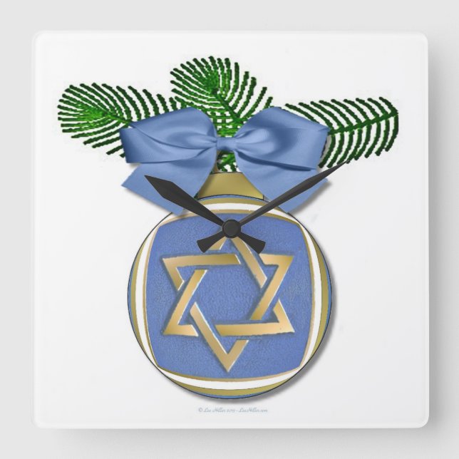 Relógio Quadrado Judaica Hanukkah Star De David Ornament Impressão (Frente)