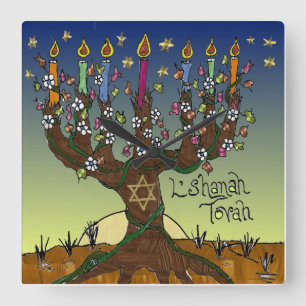 Relógio Quadrado Judaica L'shanah Tovah Tree Of Life Clock